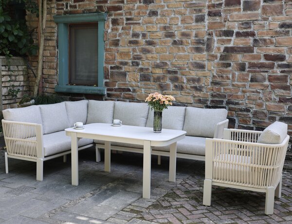 AVH-Collectie Veneto dining hoek loungeset 4 delig aluminium latte zand rope