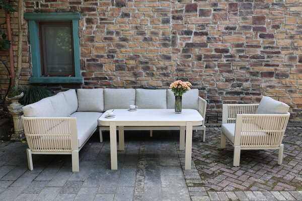AVH-Collectie Veneto dining hoek loungeset 4 delig aluminium latte zand rope