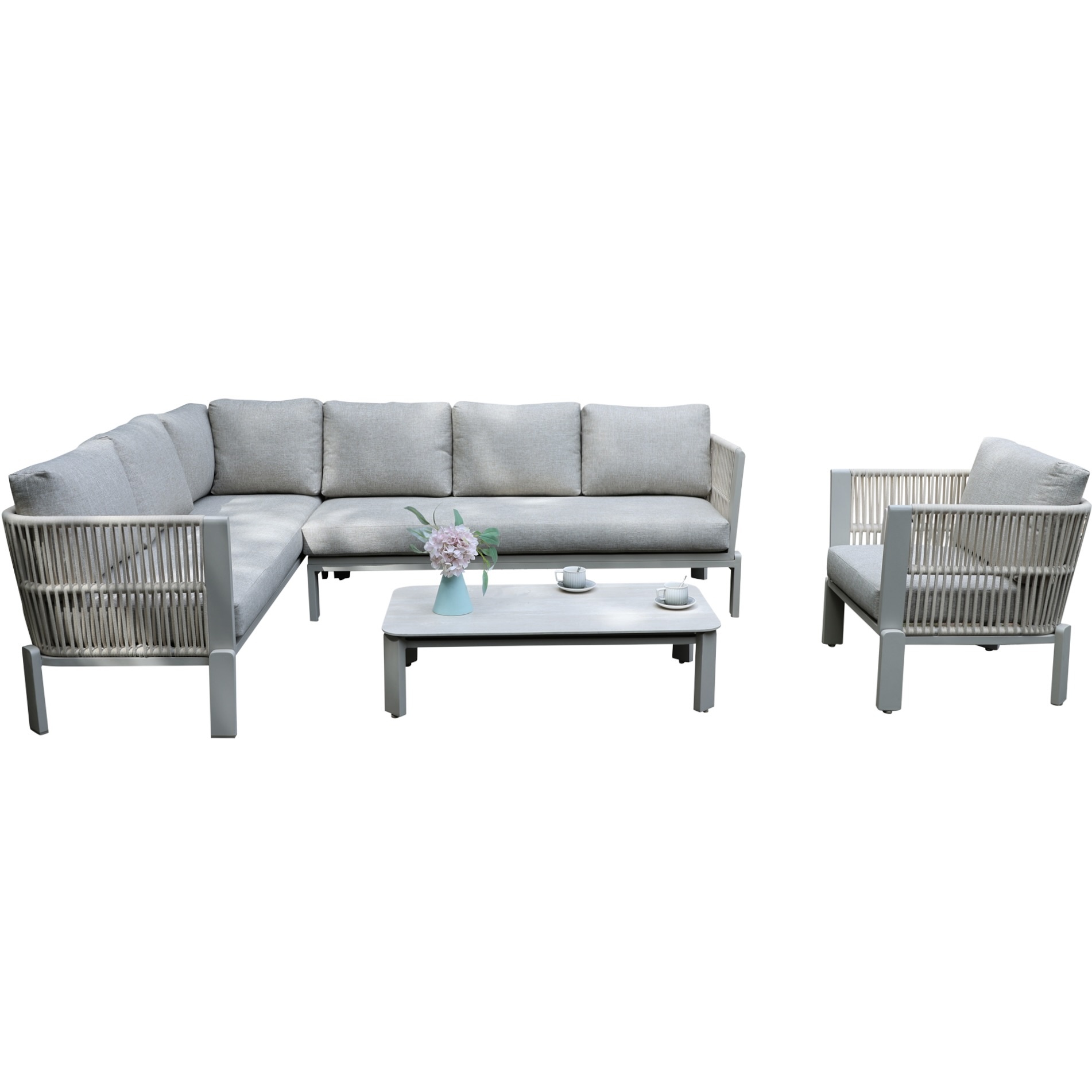 AVH-Collectie Veneto hoek loungeset 4 delig aluminium latte zand rope
