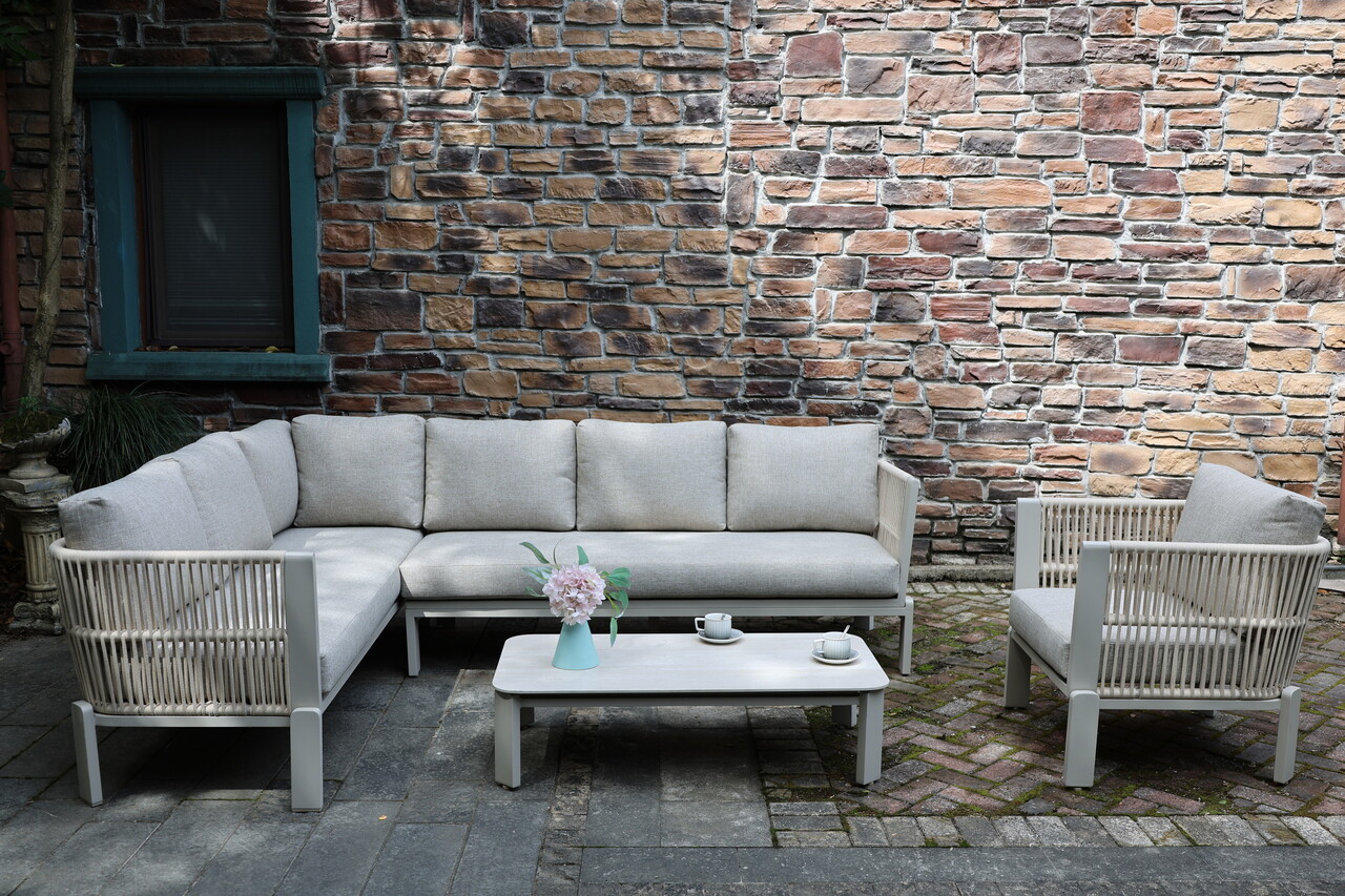 AVH-Collectie Veneto hoek loungeset 4 delig aluminium latte zand rope AVH-Collectie Veneto hoek loungeset 4 delig aluminium latte zand rope