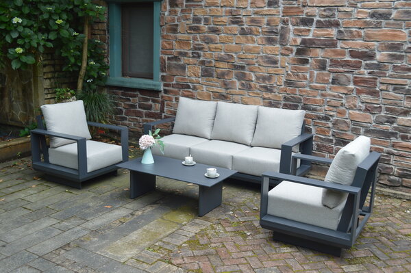 AVH-Collectie Avellino stoel bank loungeset 4 delig antraciet aluminium soft grey