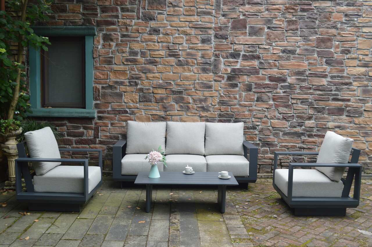 AVH-Collectie Avellino stoel bank loungeset 4 delig antraciet aluminium soft grey