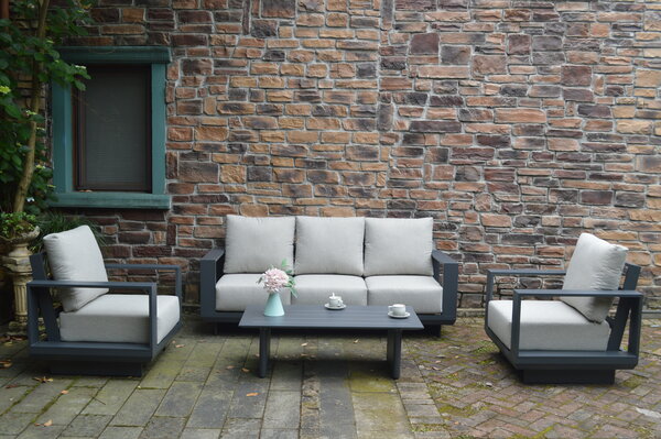 AVH-Collectie Avellino stoel bank loungeset 4 delig antraciet aluminium soft grey
