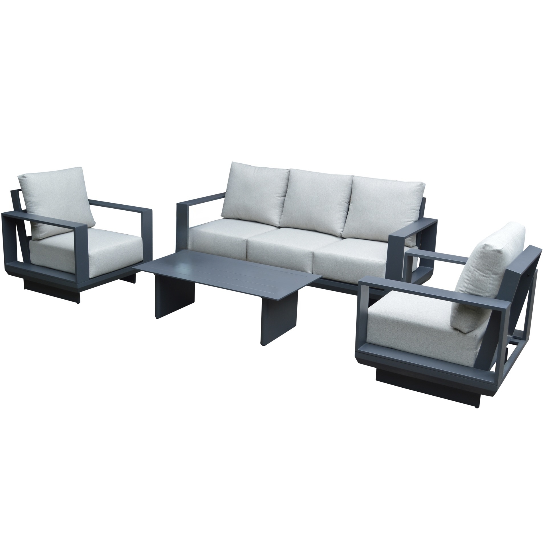 AVH-Collectie Avellino stoel bank loungeset 4 delig antraciet aluminium soft grey