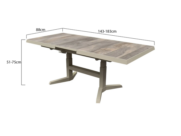 AVH-Collectie Venezia uitschuifbare lounge-diningtafel in hoogte verstelbaar 143-183x88xH51-H75 cm latte AVH-Collectie Venezia uitschuifbare lounge-diningtafel in hoogte verstelbaar 143-183x88xH51-H75 cm latte