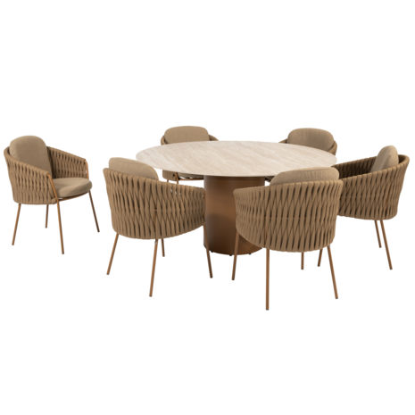 4 Seasons Outdoor Colorado Molina dining tuinset 160xH75 cm rond 7 delig keramiek amber 4 Seasons Outdoor