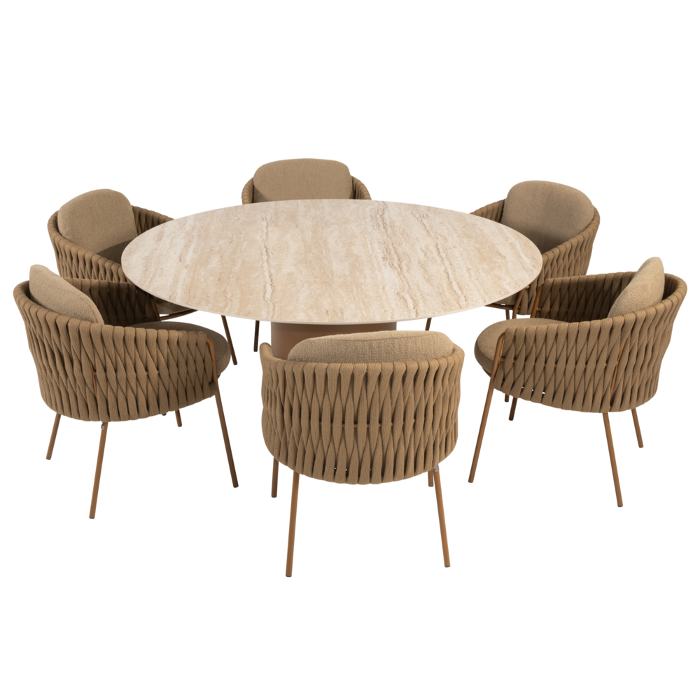 4 Seasons Outdoor Colorado Molina dining tuinset 160xH75 cm rond 7 delig keramiek amber 4 Seasons Outdoor
