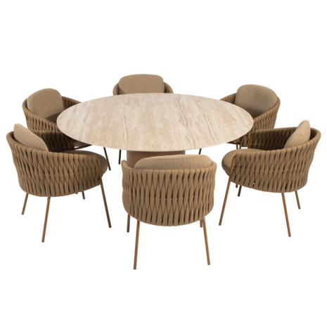 4 Seasons Outdoor Colorado Molina dining tuinset 160xH75 cm rond 7 delig keramiek amber 4 Seasons Outdoor
