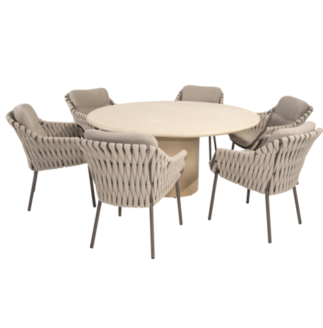 4 Seasons Outdoor Hampton Montera dining tuinset 160xH75 cm rond 7 delig mortex terre 4 Seasons Outdoor