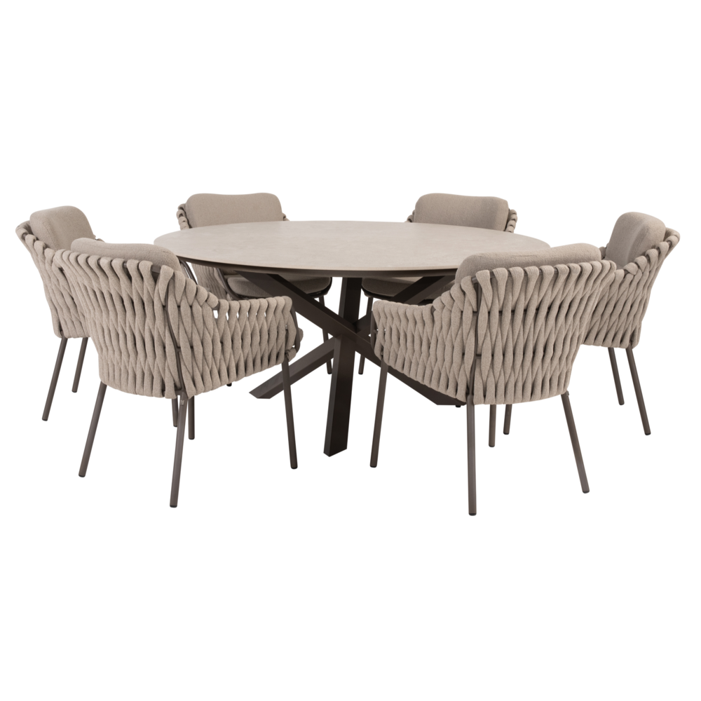 4 Seasons Outdoor Prado Montera dining tuinset 160xH75 cm rond 7 delig keramiek terre 4 Seasons Outdoor