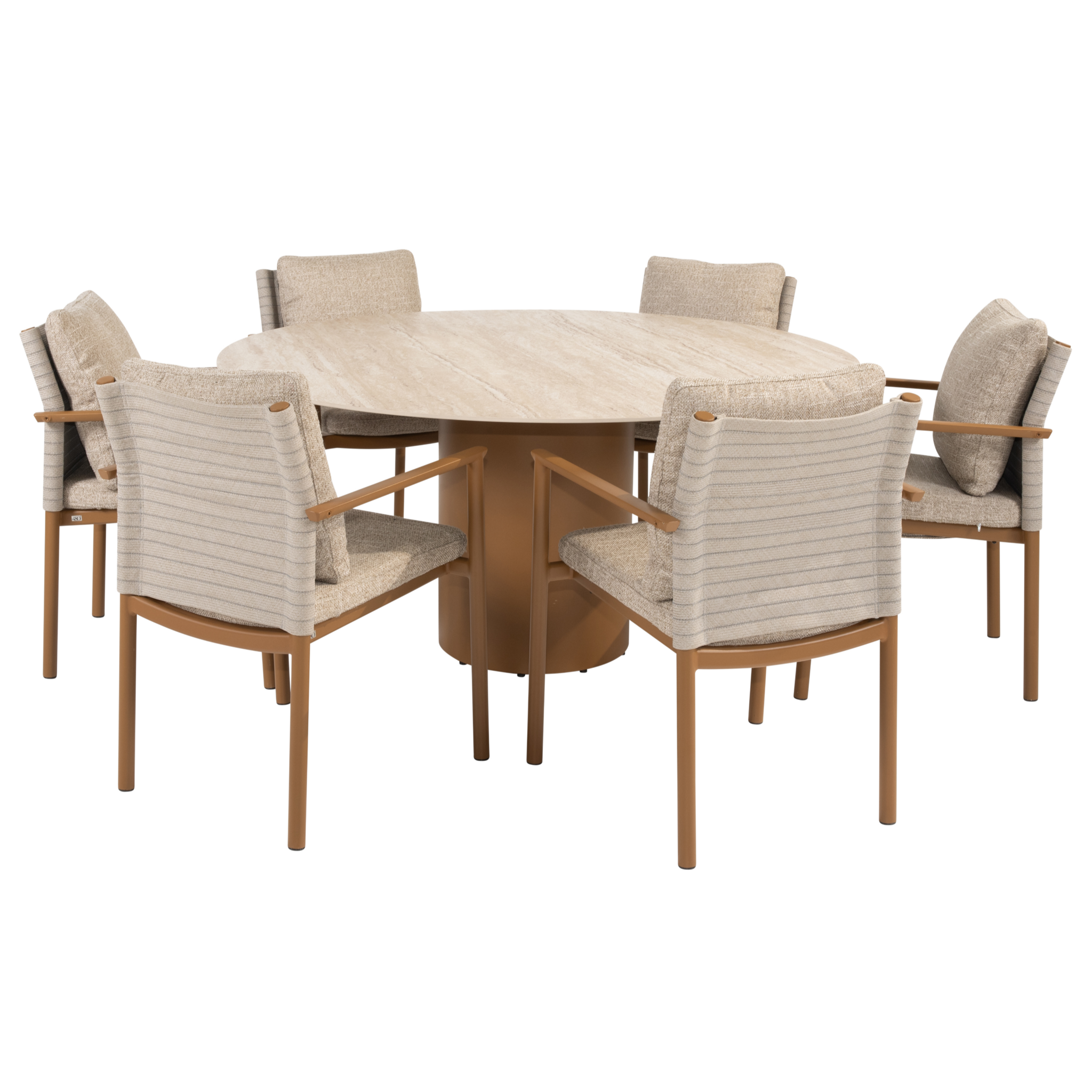 4 Seasons Outdoor Colorado Safina dining tuinset 160xH75 cm rond 7 delig keramiek amber 