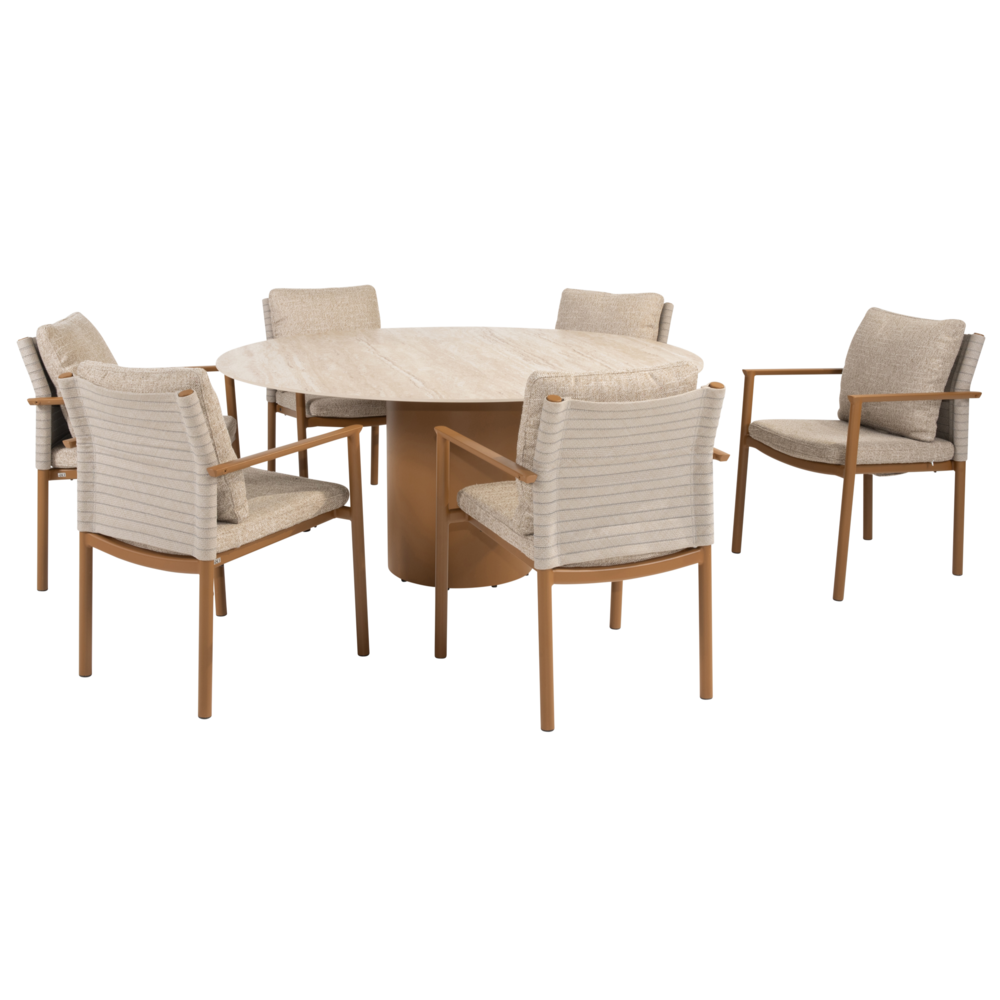 4 Seasons Outdoor Colorado Safina dining tuinset 160xH75 cm rond 7 delig keramiek amber 4 Seasons Outdoor