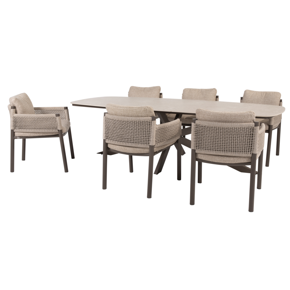 4 Seasons Outdoor Prado Savanne dining tuinset 240x105xH75 cm 7 delig keramiek terre 4 Seasons Outdoor