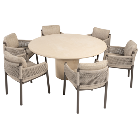 4 Seasons Outdoor Hampton Savanne dining tuinset 160xH75 cm rond 7 delig mortex terre 4 Seasons Outdoor
