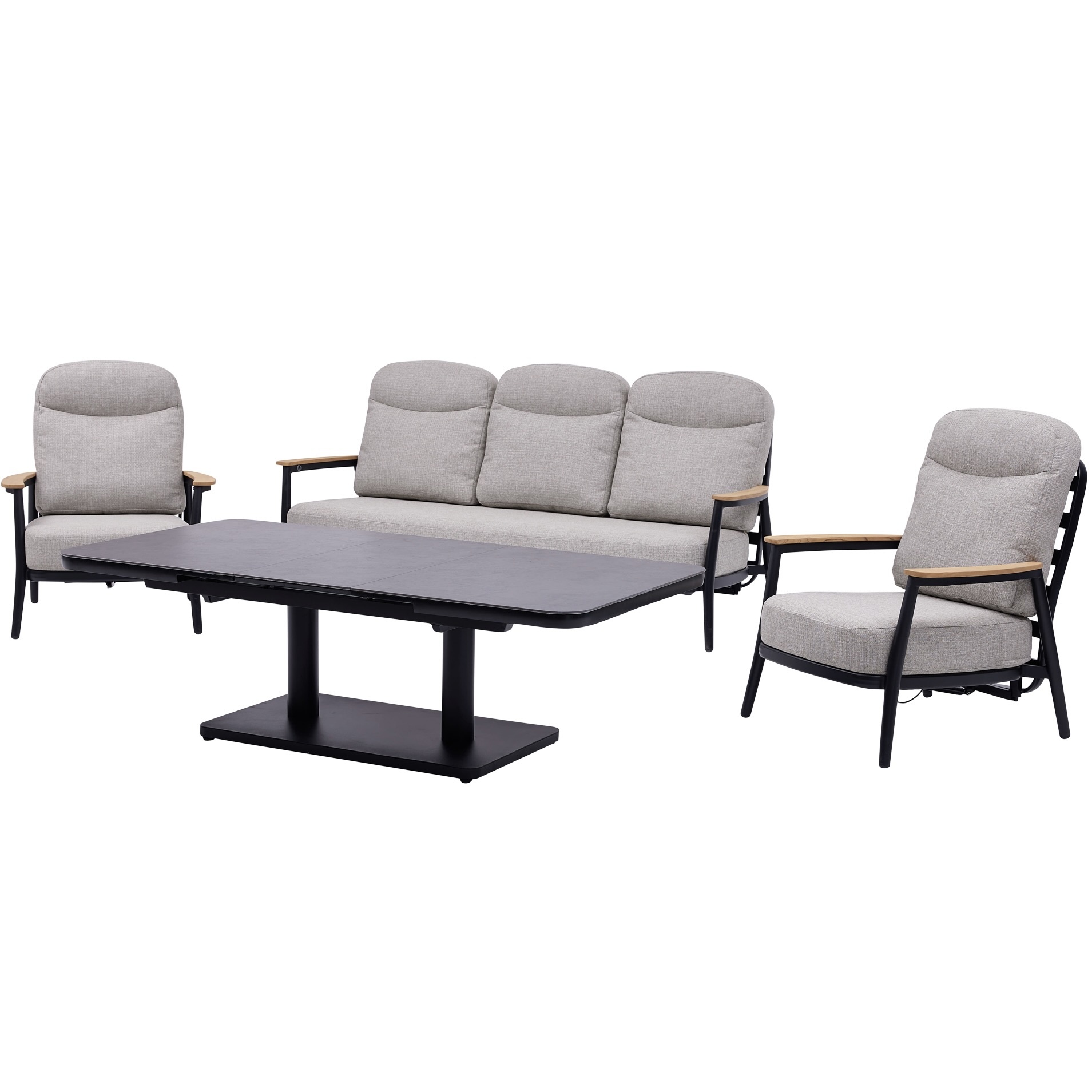 AVH-Collectie Savanna verstelbare loungeset 4 delig antraciet aluminium