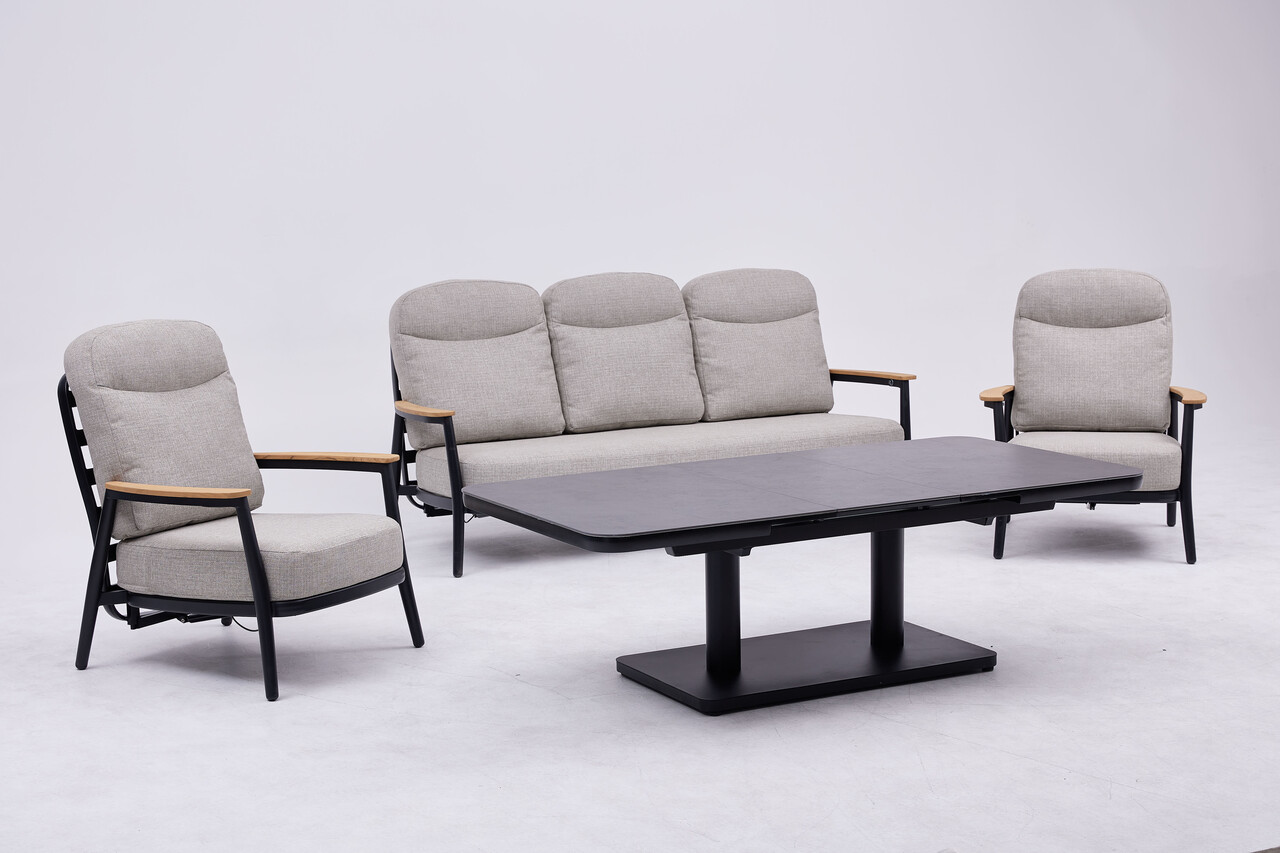 AVH-Collectie Savanna verstelbare loungeset 4 delig antraciet aluminium