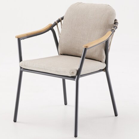 AVH-Collectie Nova dining tuinstoel met teak armleuning antraciet stapelbaar