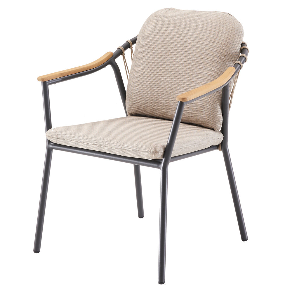 AVH-Collectie Nova dining tuinstoel met teak armleuning antraciet stapelbaar