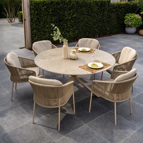 Taste 4SO Florence Prado dining tuinset 160xH75 cm rond 7 delig keramiek latte Taste 4SO