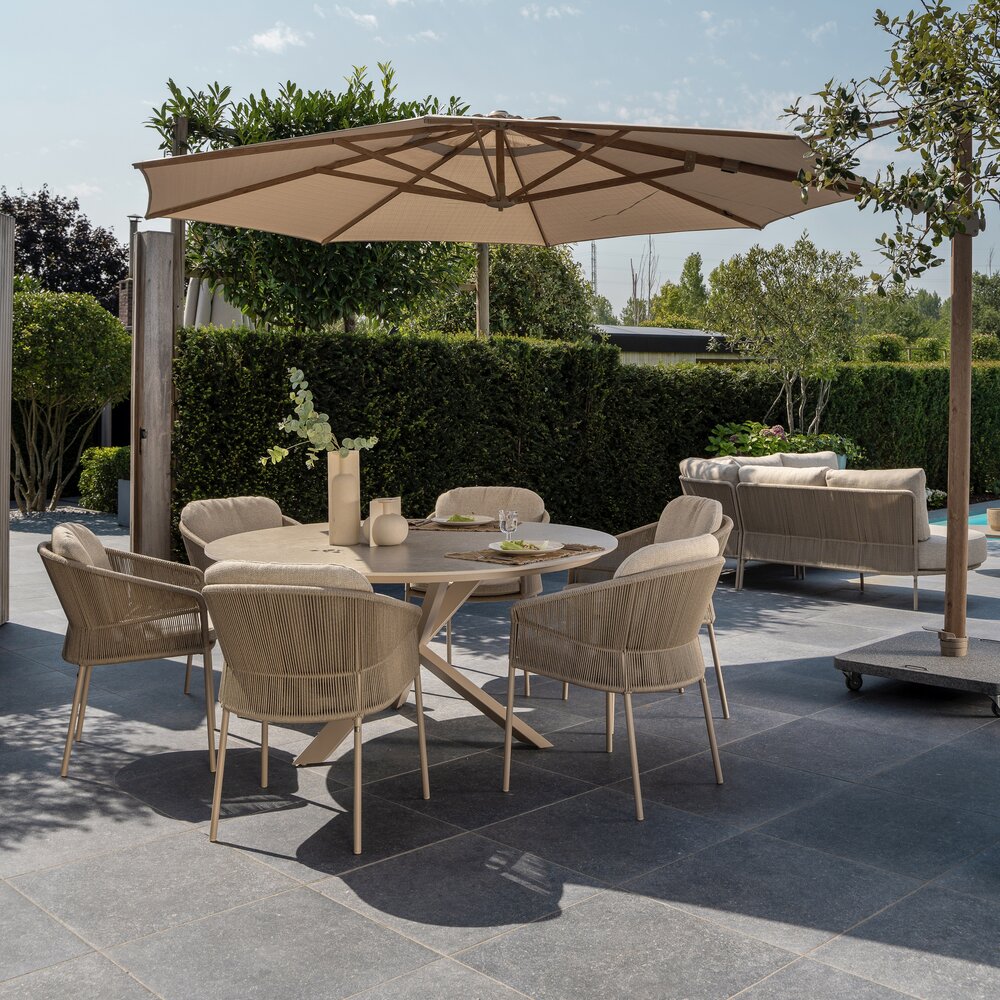 Taste 4SO Florence Prado dining tuinset 160xH75 cm rond 7 delig keramiek latte Taste 4SO