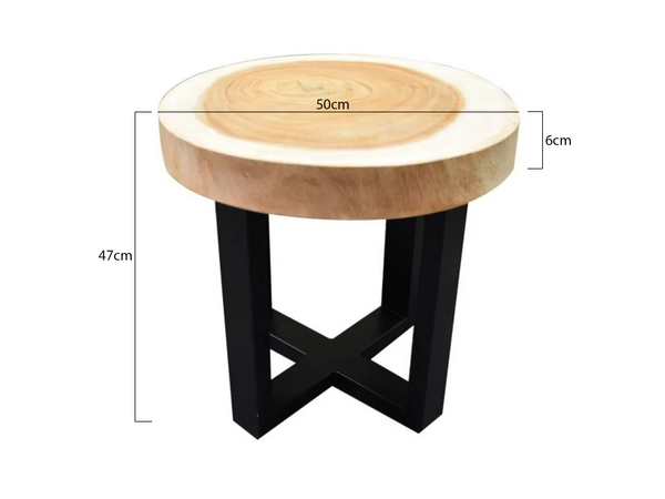 AVH-Collectie Boomstamtafel met gepoedercoat RVS poten 50xH47 cm rond - bladdikte 6 cm AVH-Collectie Boomstamtafel met gepoedercoat RVS poten 50xH47 cm rond - bladdikte 6 cm