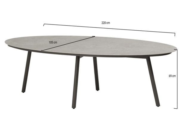 Taste 4SO Salute low dining tafel ovaal 220x105xH69 cm keramiek terre Taste 4SO