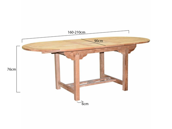 AVH-Collectie Ovaal uitschuifbare dining tuintafel 160-210x90xH76 cm teak bladdikte 2,8 cm AVH-Collectie Ovaal uitschuifbare dining tuintafel 160-210x90xH76 cm teak bladdikte 2,8 cm