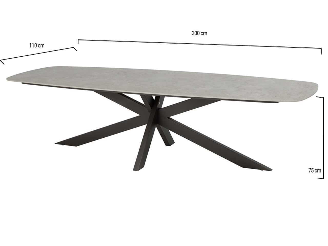 Taste 4SO Prado dining tuintafel 300x110xH75 cm terre met keramisch deens ovaal blad Taste 4SO