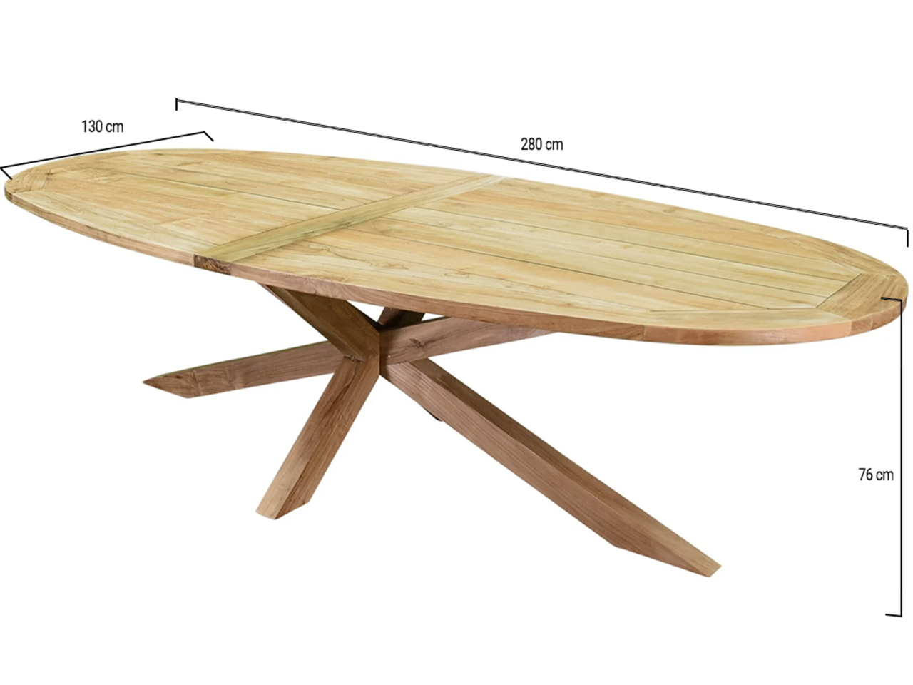 AVH-Collectie Ellips dining tuintafel 280x130xH76 cm met kruispoot teak AVH-Collectie Ellips dining tuintafel 280x130xH76 cm met kruispoot teak