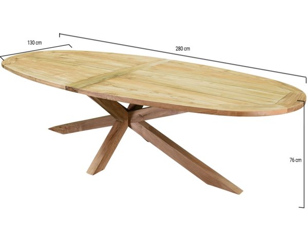 AVH-Collectie Ellips dining tuintafel 280x130xH76 cm met kruispoot teak AVH-Collectie Ellips dining tuintafel 280x130xH76 cm met kruispoot teak