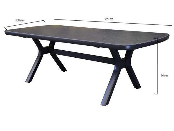 AVH-Collectie Vespera dining tuintafel 220x100xH74 cm antraciet