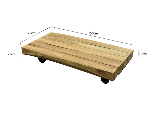 AVH-Collectie Sabuga lounge tuintafel 150x75 cm teak bielzen met zwenkwielen. AVH-Collectie Sabuga lounge tuintafel 150x75 cm teak bielzen met zwenkwielen.