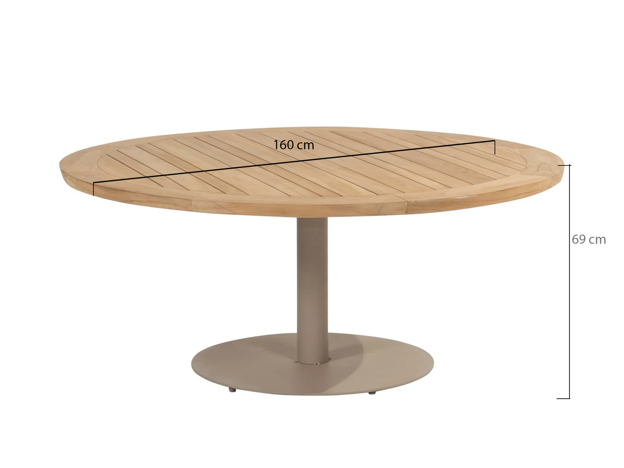 Taste 4SO Saba low dining teak tafel 160ØxH69 cm met latte onderstel Taste 4SO