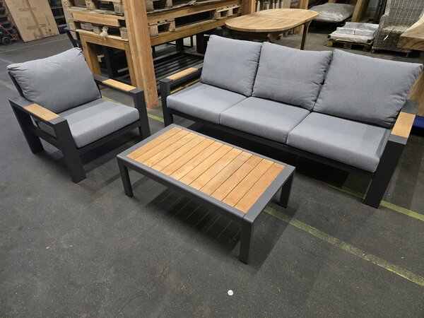AVH-Collectie Showroommodel Ningbo stoel bank loungeset 3 delig antraciet aluminium