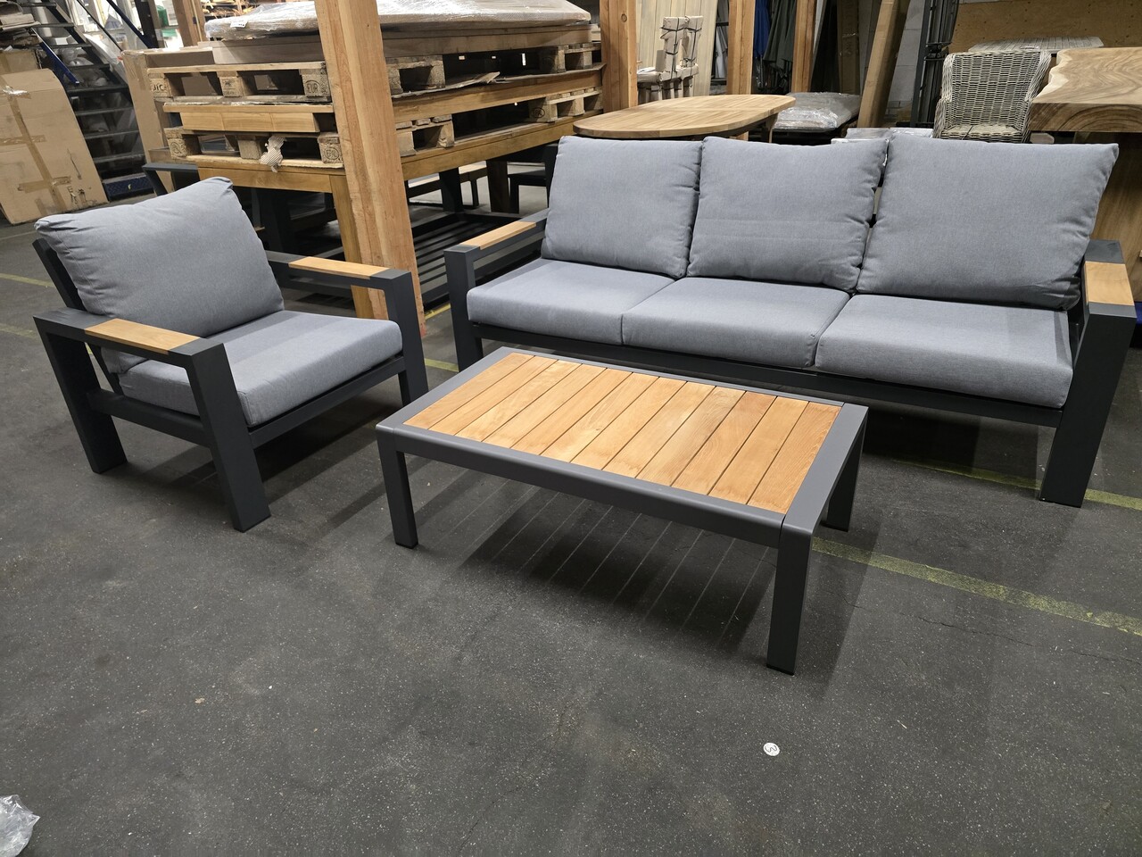 AVH-Collectie Showroommodel Ningbo stoel bank loungeset 3 delig antraciet aluminium