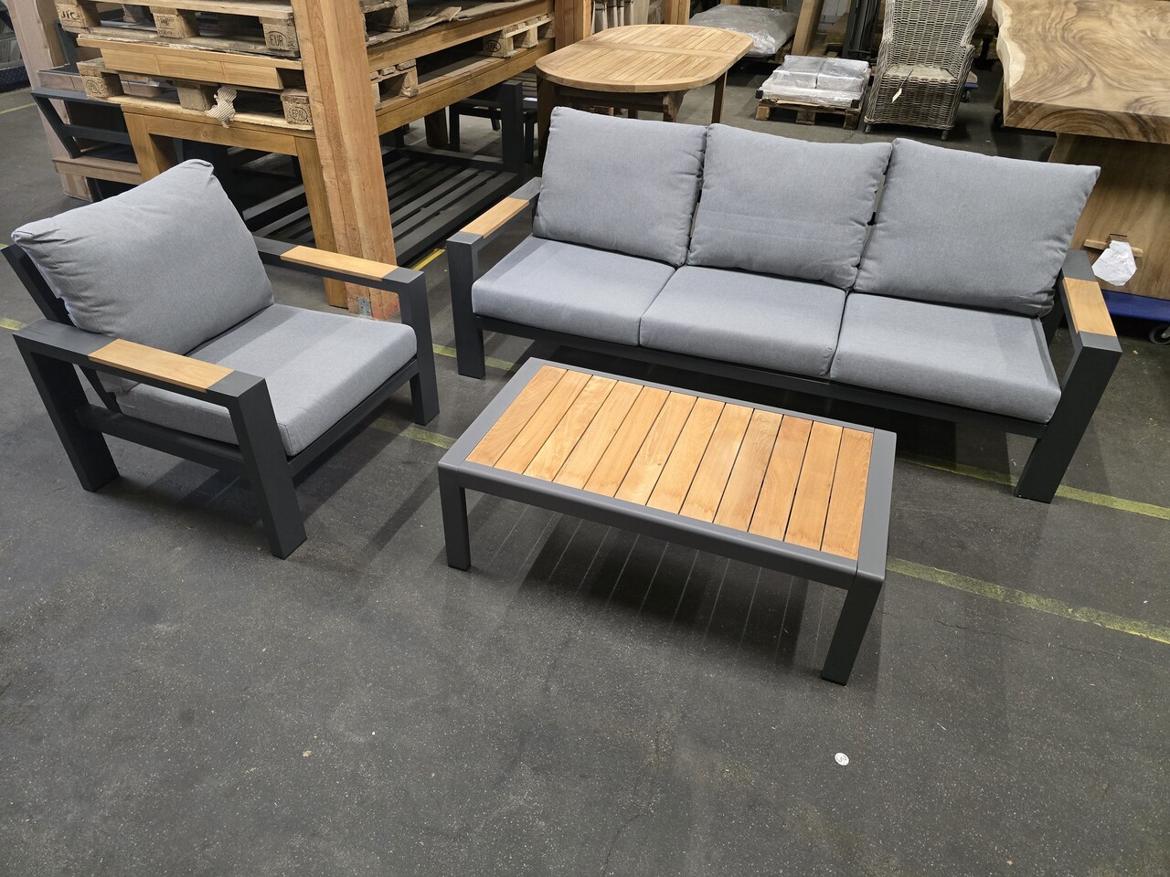 AVH-Collectie Showroommodel Ningbo stoel bank loungeset 3 delig antraciet aluminium