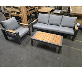 AVH-Collectie Showroommodel Ningbo stoel bank loungeset 3 delig antraciet aluminium