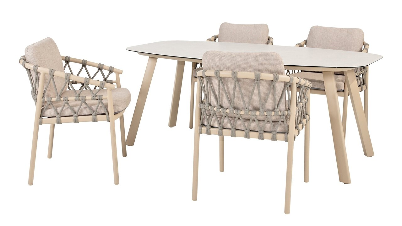 4 Seasons Outdoor Manolo Piacenza dining tuinset 180x95xH75 cm 5 delig keramiek latte Taste 4SO