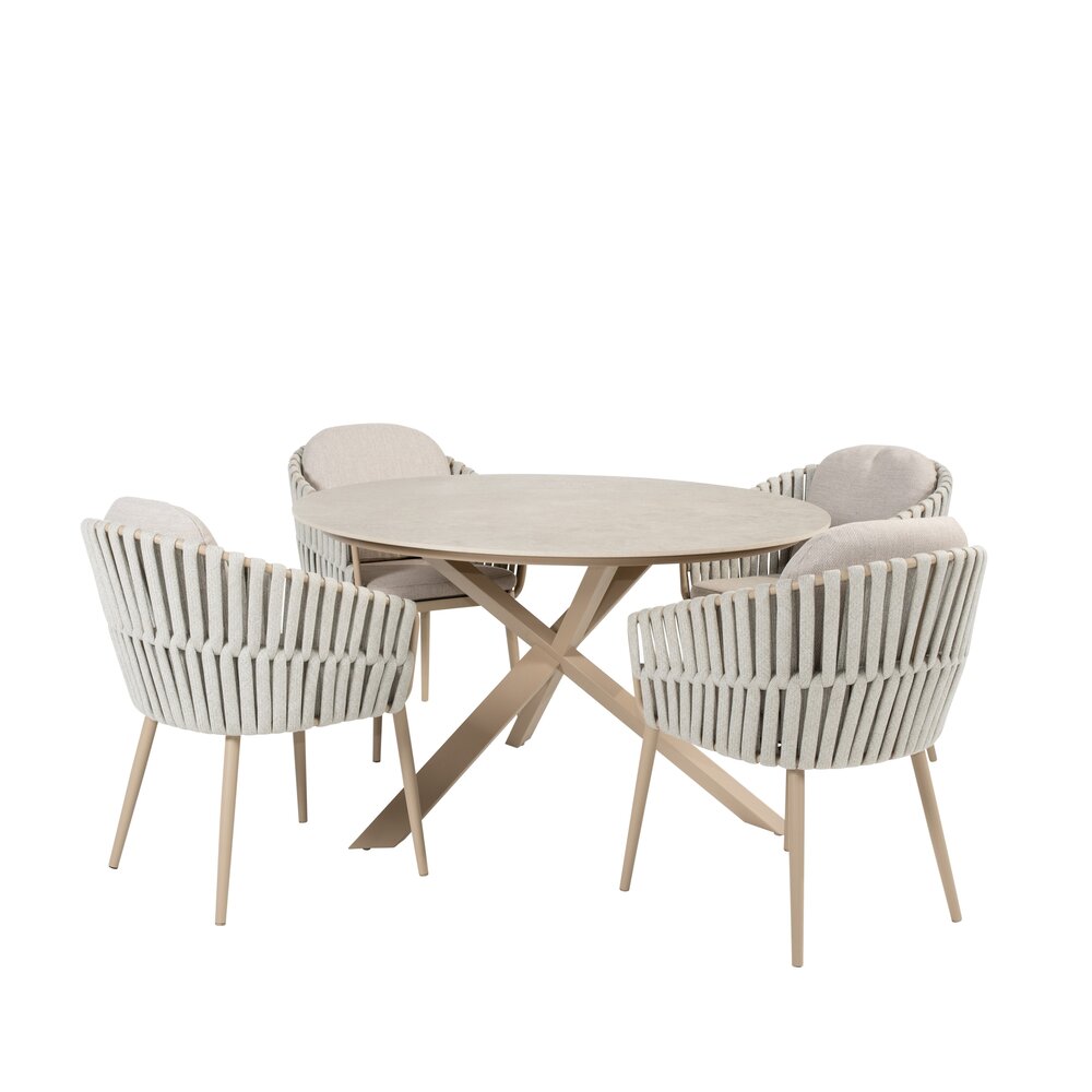 4 Seasons Outdoor Prado Eva dining tuinset 130xH75 cm rond 5 delig keramiek latte Taste 4SO
