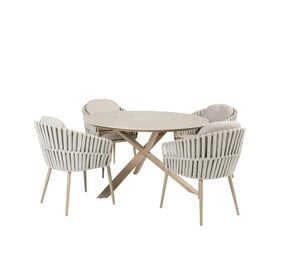 4 Seasons Outdoor Prado Eva dining tuinset 130xH75 cm rond 5 delig keramiek latte Taste 4SO
