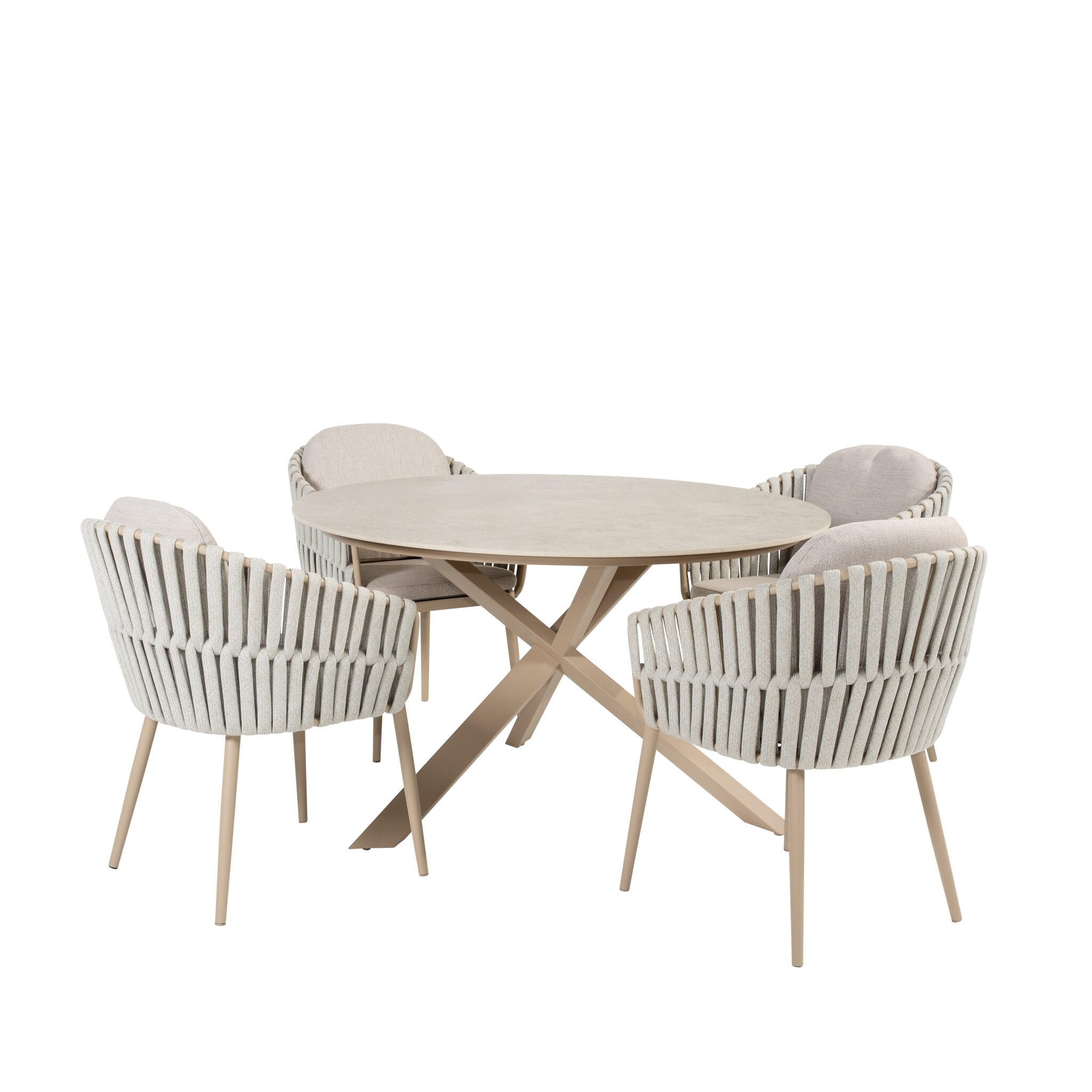 4 Seasons Outdoor Prado Eva dining tuinset 130xH75 cm rond 5 delig keramiek latte Taste 4SO