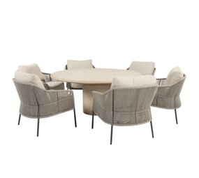 4 Seasons Outdoor Hampton Florence low dining tuinset 160xH69 cm rond 7 delig mortex terre Taste 4SO