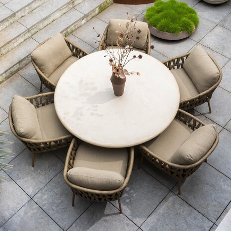 4 Seasons Outdoor Hampton Florence low dining tuinset 160xH69 cm rond 7 delig mortex terre Taste 4SO