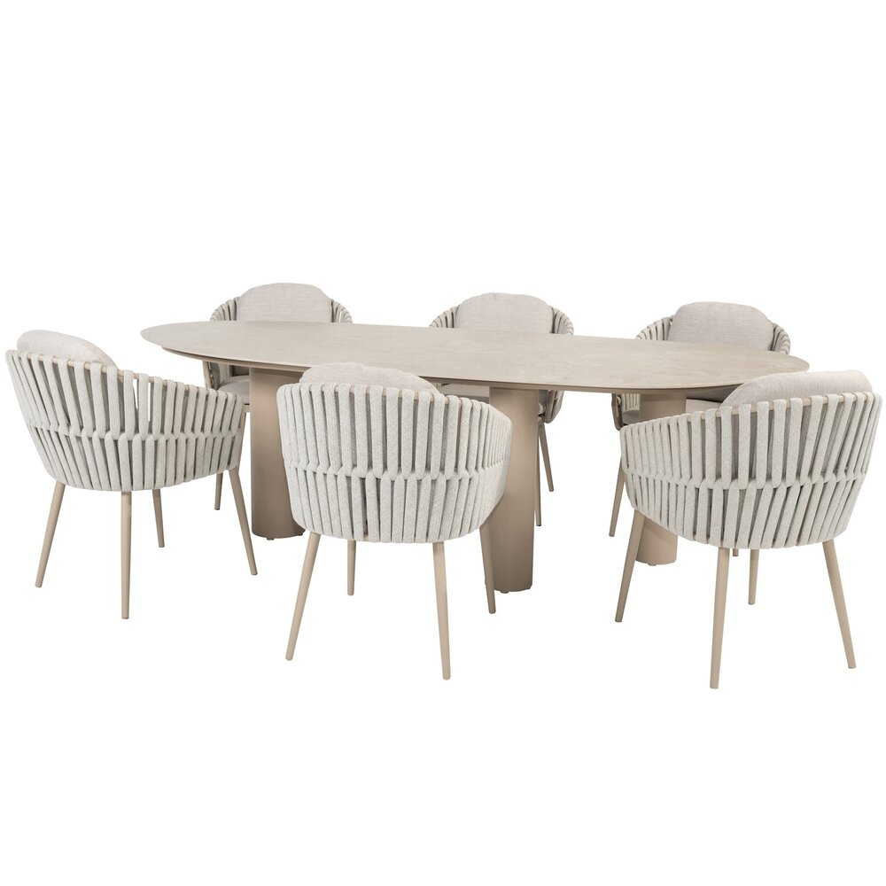 4 Seasons Outdoor Estate Eva dining tuinset 240x105xH75 cm 7 delig keramiek latte Taste 4SO