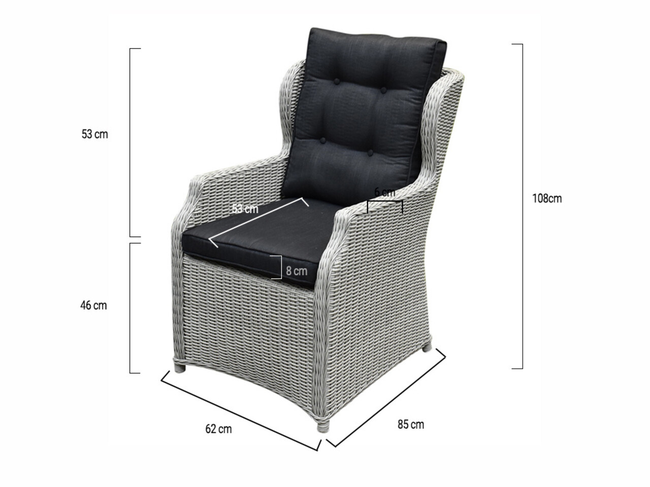 AVH-Collectie Showroommodel Ibiza XL stoel-bank loungeset 6 delig verstelbaar wit grijs