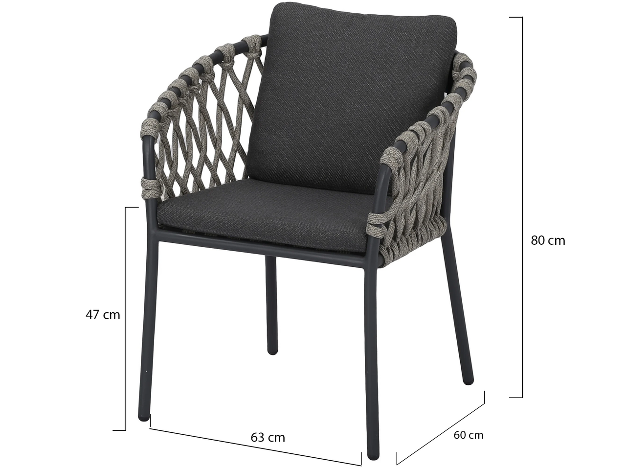 AVH-Collectie Amalfi dining tuinstoel antraciet aluminium rope