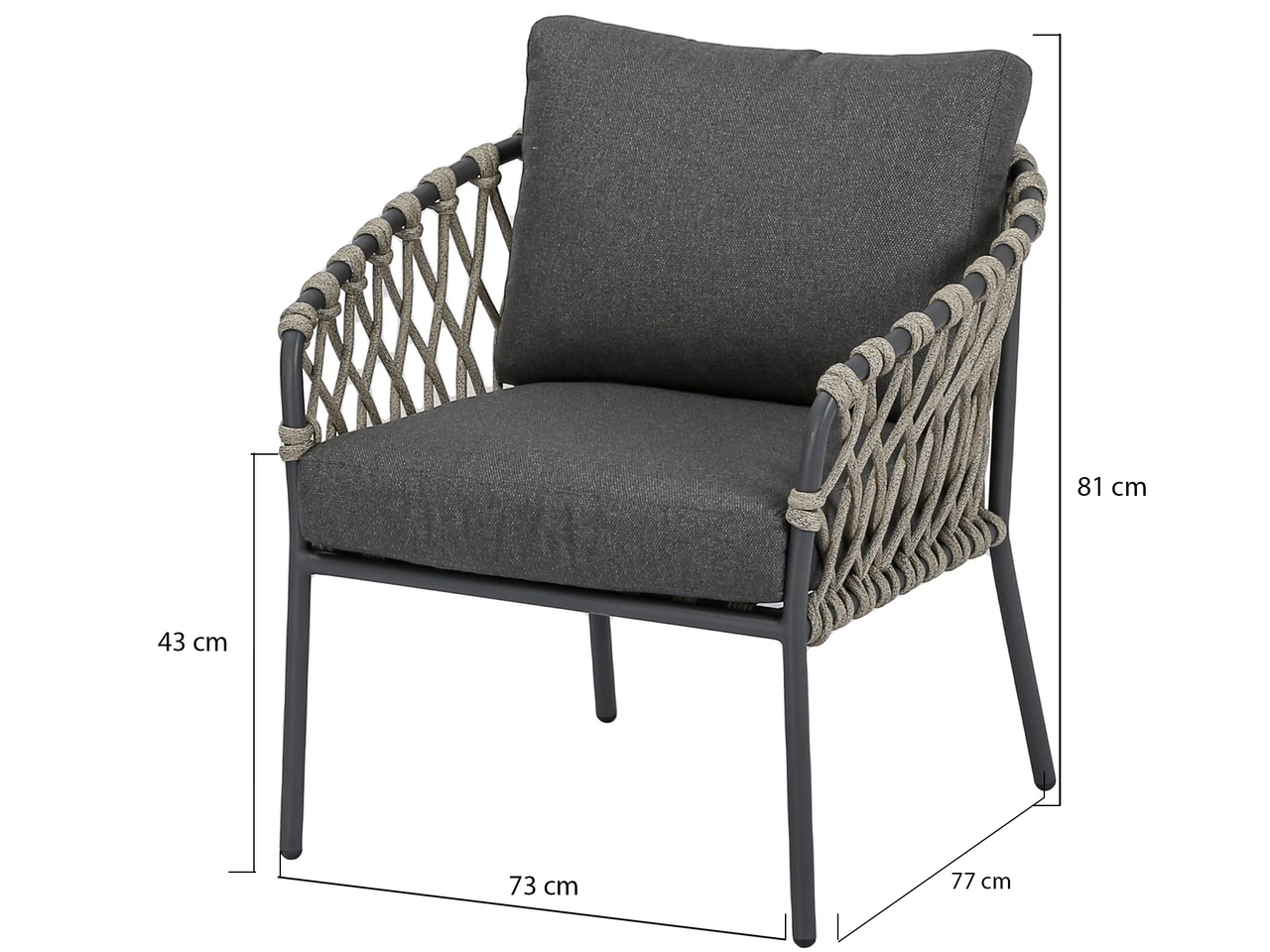 AVH-Collectie Amalfi low dining tuinstoel antraciet zand rope