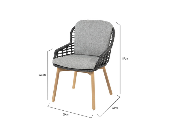 4 Seasons Outdoor Showroommodel Lugano dining tuinstoel met 2 kussens antraciet teak ( set van 4)