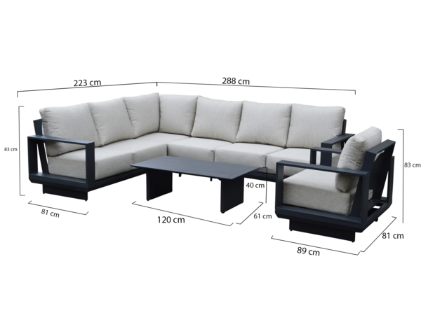 AVH-Collectie Avellino hoek loungeset 6 delig antraciet aluminium soft grey