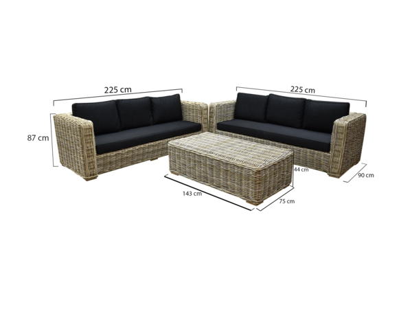 AVH-Collectie Nissah bank loungeset 3-delig rotan